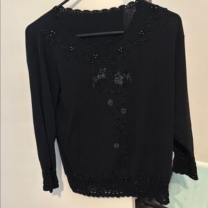Elegant Black Lace Trim Women's Top